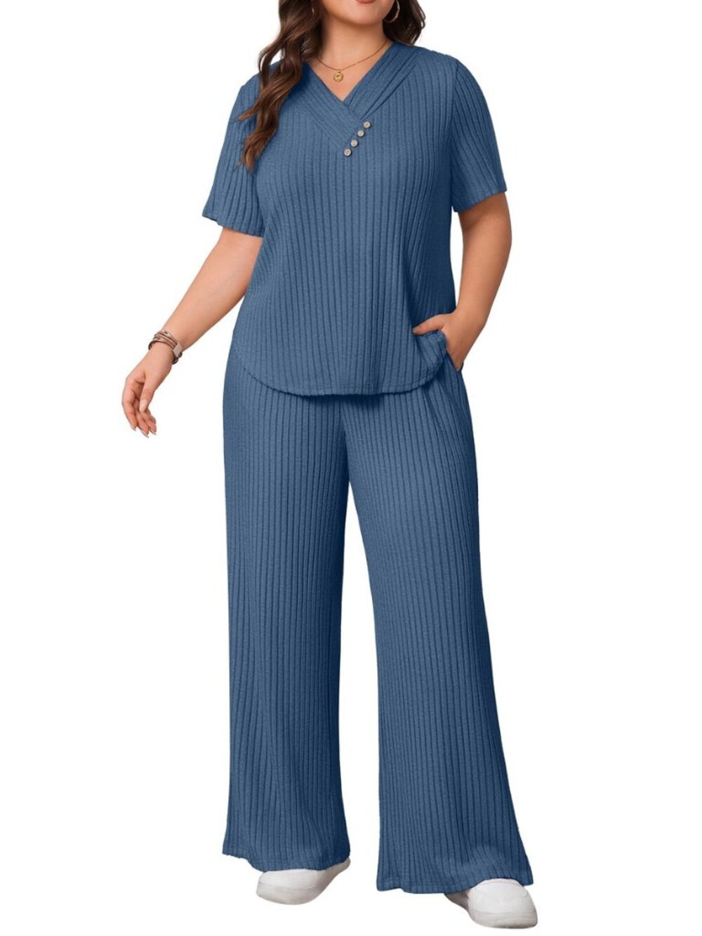 Plus Size 2 Piece Lounge Set for Women, Casual Matching Outfit